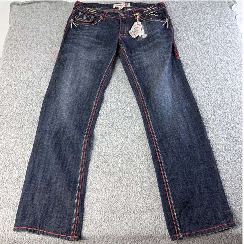 Laguna Beach Jean Co Seal Beach Jeans Mens 38 Blue Red Thick Stitch Y2K USA